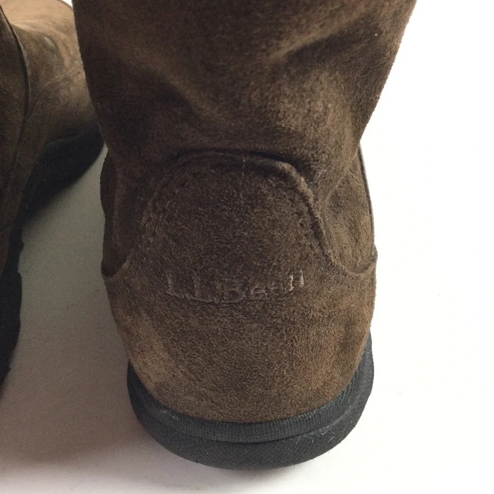 L.L. BEAN Boots Women’s Brown Suede Faux Fur Trim Mid Calf Side Zip Sz 8